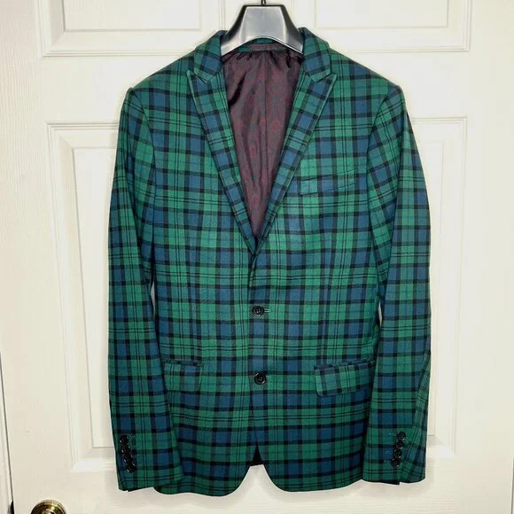 ASOS Green and Blue Plaid Blazer - Picture 1 of 7